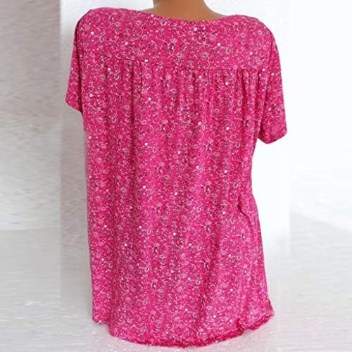 Femei 2023 Topuri de modă de vară Boho Floral imprimeu V bluze de gât, cu mânecă scurtă casual, plus cămăși de dimensiuni curgătoare