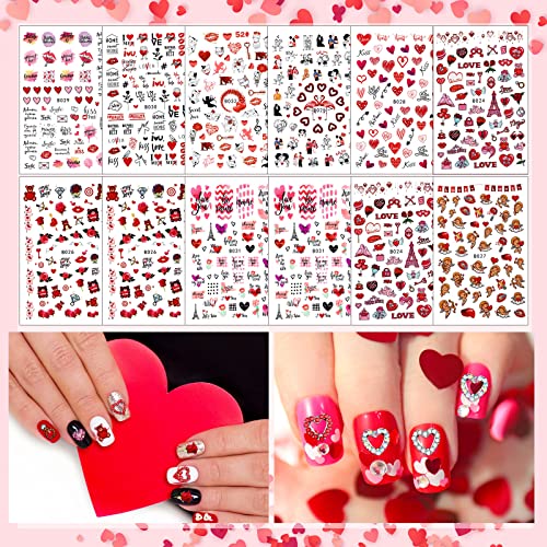 72 Set Valentine 's Day Nail Charm 12 piese 3D Heart Nail Charm 48 grile inima sclipici paiete pentru Valentine' s Day Nail