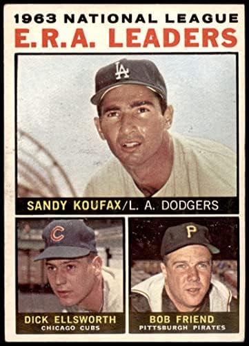 1964 Topps 1 NL Leaders ERA Sandy Koufax/Bob Friend/Dick Ellsworth Dodgers/Cubs/Pirates VG/Ex Dodgers/Cubs/Pirates