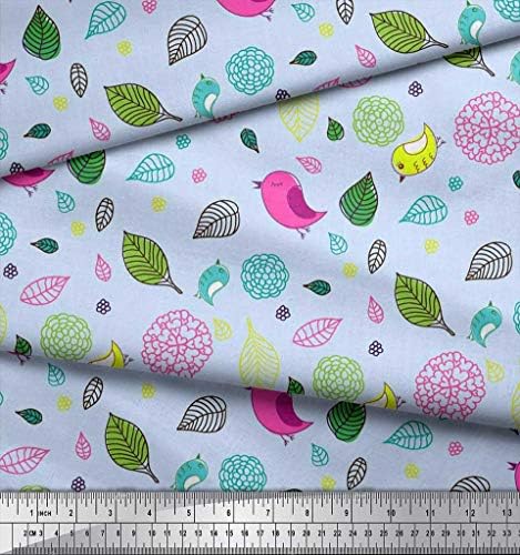 Soimoi Poliester Georgette Fabric frunze, Floral & amp; Bird copii imprimare Fabric de curte 52 Inch Wide