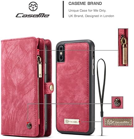 Husă portofel iPhone Xs Max, iPhone Xs Max 6.5 Husă subțire detașabilă magnetică, Portofel Cu Fermoar folio din piele vegană