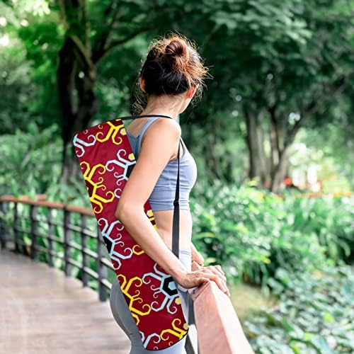 Yoga Mat Bag exercițiu Yoga Mat Carry Bag roșu Abstract Geometric model, 6. 7x33. 9in / 17x86 cm Yoga Bag se potrivește majorității