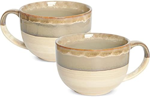 Bosmarlin Ceramic Jumbo Coffee Set de 2, 23 oz, boluri mari de ciorbă cu mânere, mașină de spălat vase și cuptor cu microunde
