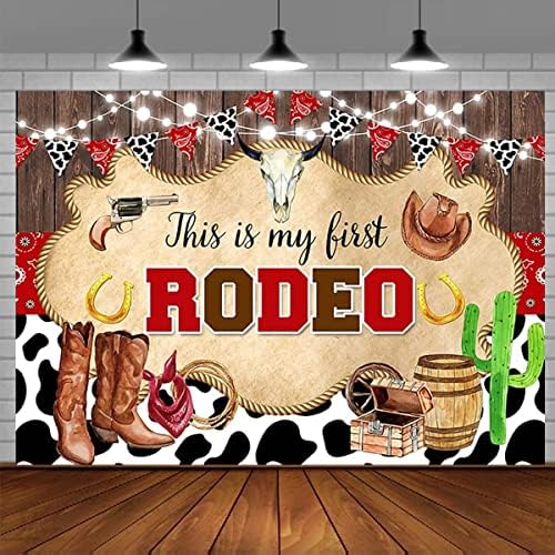 Acesta este primul meu Rodeo 1 ziua de naștere fundal Western Cowboy prima Bday Party Supplies Banner Wild West Rustic Wood