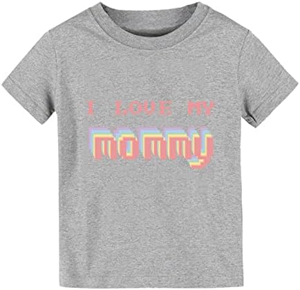 Summer Solid Color Color Cartoon Printing I Love My Mommy Print Boys and Girls Tops cu mâneci scurte t tricou pentru băieți