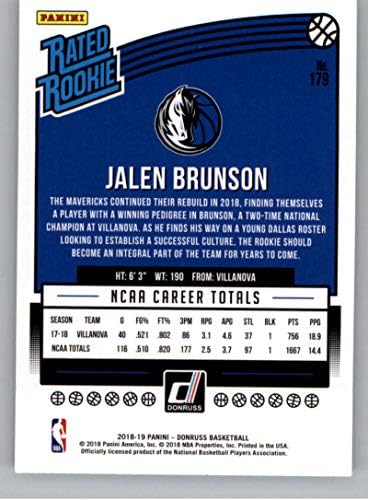 2018-19 Donruss 179 Jalen Brunson Dallas Mavericks Rookie Card de baschet