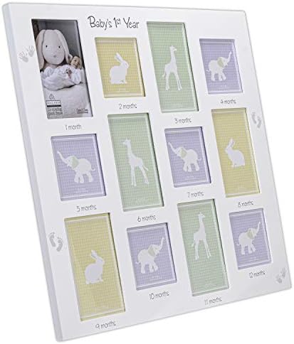 Malden International Designs Frame Picture Picture de colaj pentru primul an al bebelușului, 12 opțiune, 6-4x6 și 6-4x4, alb