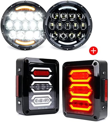 Faruri LED Xprite 105W cu fascicul Hi / Lo și lentile clare lumini roșii cu LED-uri compatibile cu Jeep Wrangler Jk JKU 2007-2018