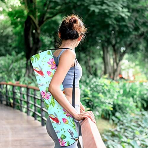 RATGDN Yoga Mat Bag, Lotus Flowers și japoneză Koi exercițiu Yoga Mat Carrier Full-Zip Yoga Mat Carry Bag cu curea reglabilă