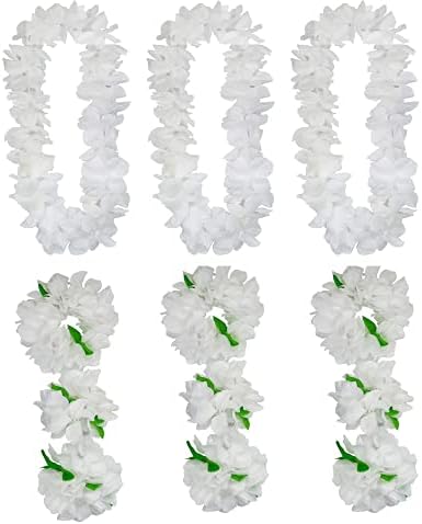12 PC -uri albe hawaiene alb leis cu frunze verzi pentru petrecere de absolvire, petrecere de dans, recuzită foto în aer liber