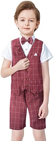 Costum de băiat Yilaku Toddler Rochie haine pentru copii Copii Scurt Tuxedo cu vestă+cămașă+Pantaloni+Bowtie Summer Slim Fit