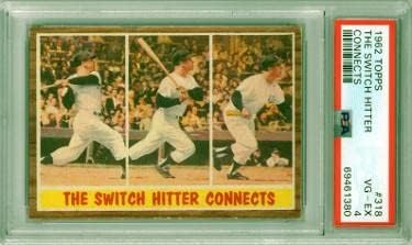 Mickey Mantle 1962 Topps the Switch Hitter conectează cardul 318- PSA Gradat 4 VG-EX- Baseball Slabbed Rookie Cards