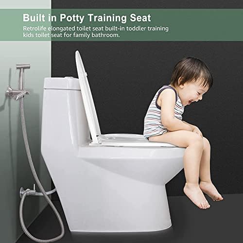 Scaun de toaletă cu scaun de antrenament pentru olita încorporat, capac alungit al scaunului de toaletă cu balama moale închisă