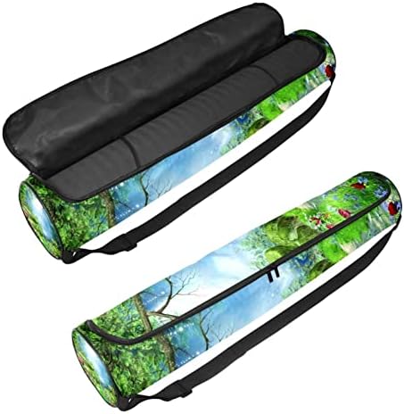 RATGDN Yoga Mat Bag, Fairyland ciuperci pădure exercițiu Yoga mat Carrier Full-Zip Yoga Mat Carry Bag cu curea reglabilă pentru