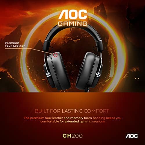 Căști pentru jocuri cu fir AOC Gaming GH200 cu sunet Stereo 2.0, microfon detașabil încorporat, piele proteică Premium, Panou