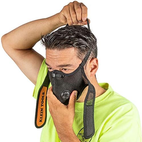 Klein Tools 60442 mască de față, reutilizabilă cu filtru înlocuibil, mască de protecție anti-poluare din material lavabil,