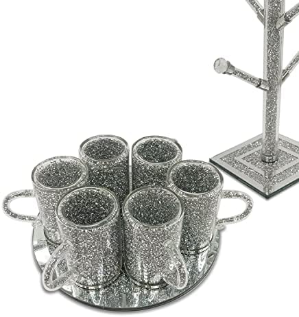 Set de cană de cafea din sticlă de cristal argintiu de 6, seturi de cană de cană ceașcă de cafea ceașcă de Cappuccino ceașcă