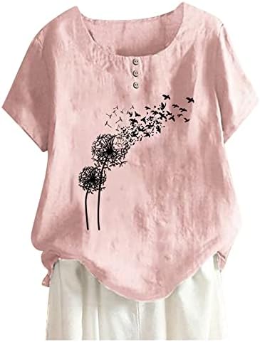 Tricouri cu mânecă scurtă pentru fetiță adolescentă Lenjerie de păpădie Dandelion Floral Graphic Top Tricou pentru femei Buton