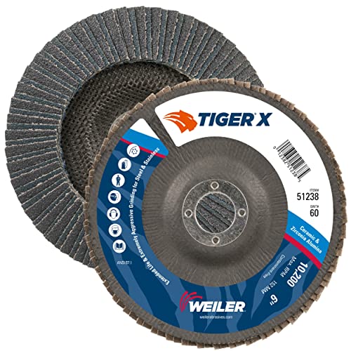 Weiler 51242 6 Tiger X Flap Disc, Conic, Suport fenolic, 60Z, 5/8-11 gaură arbore,