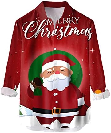 XXBR Christmas Button-Down Cămăși pentru bărbați, mânecă lungă 3d amuzant Xmas Moș Crăciun Claus Tricou Hawaiian Fit Casual Cămăși
