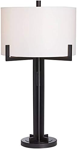 Franklin Iron Works Idira lampă de masă în stil minimalist Industrial Modern 31,5 înalt din metal negru alb tambur umbră Decor