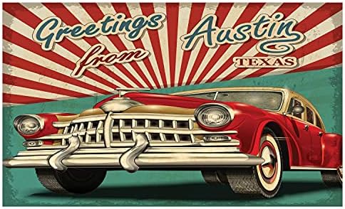Suport periuță de dinți ceramică Ambesonne Austin, salut turistic Vintage din Texas mesaj cu mașină clasică Retro Americană, blat decorativ Versatil pentru baie, 4,5 X 2,7, Multicolor