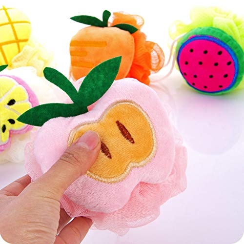 Lurrose 4pcs formă de fructe burete de baie drăguță plasă de burete cu bara de duș pentru femei scrubber pentru fete fete copii