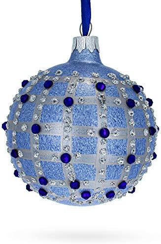 Designer francez bijuterii albastre verificare model Colier Ball Ball Ornament de Crăciun 3,25 inci