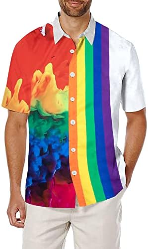 Jinting Gay Pride Cămașă pentru bărbați LGBTQ BUTON DOWN Tricouri Pride Suport Tee Rainbow Graphic Graphic Shous Blat