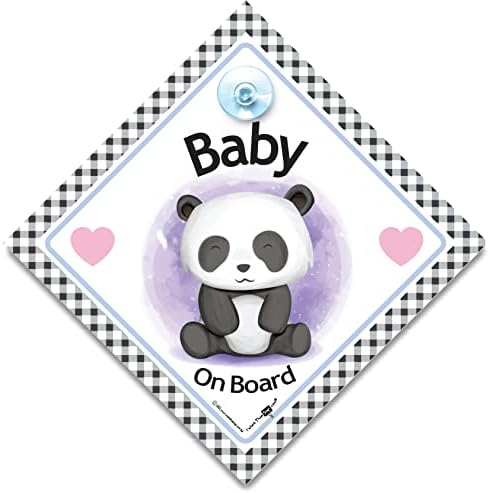 Semnul pentru bebeluși la bord, Panda pentru bebeluși la bordul, aviz de mare vizibilitate, Cupa de aspirație a mașinii Semn proiectat pentru a permite altor utilizatori de drumuri, copilul în mașină, 14 cm x 14cm x 2cm