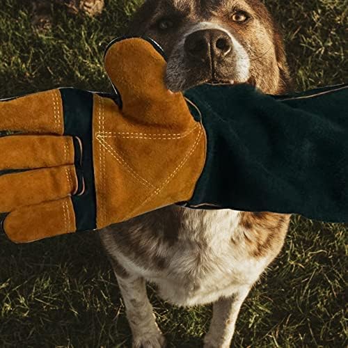 Mănuși de manipulare a animalelor Amacielo, mănuși de lucru anti-mușcătură, 23,6 inci Kevlar Mănuși de sudare din piele Mănuși