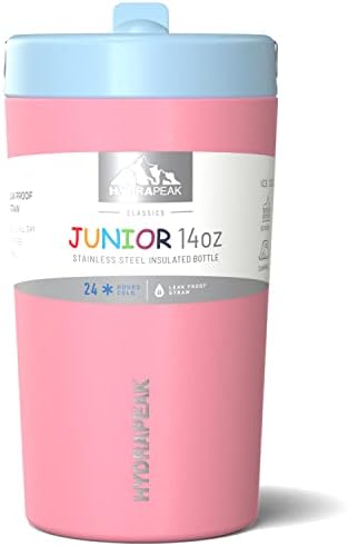 Hydrapek Junior 14oz Izsolați Sticlă de apă cu capac de paie - Oțel inoxidabil cu pereți dublu cu zid și rezistent la scurgeri pentru copii pentru copii pentru școală