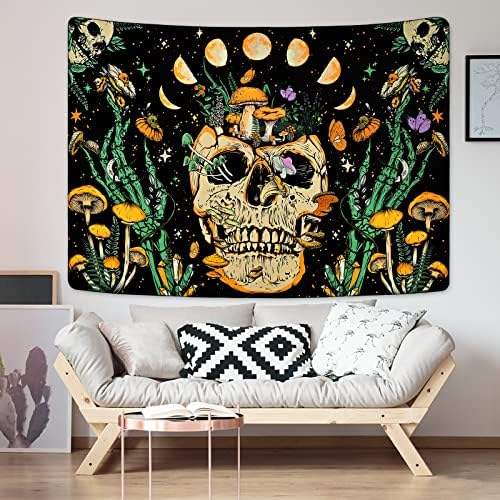 Lyacmy Skull Tapiserie Hippie Ciupercă tapiserii Luna Faza Tapiserie Schelet Tapters Planturi Fluture Tapiera Tapiserie atârnată pentru cameră