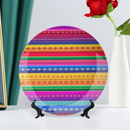 Etnice mexicane colorate dungi decorative farfurie rotundă ceramică osoasă farfurie china cu stand de afișare pentru decor