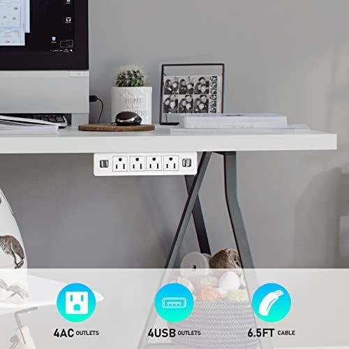 Albă sub benzi electrice de birou, benzi de alimentare cu montare pe perete cu USB, prize de pe desktop, montare detașabilă multi-integrate cu 4 porturi USB, priză de alimentare Connect 4 mufe pentru citirea biroului de acasă