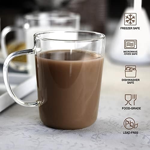 Căni de cafea cu sticlă limpede Lflycial Set de 4,17 oz lățime de ceai de ceai, pahare de băut borosilicate cu mâner confortabil, prefect pentru lapte, suc, latte, espresso, apă, bere, băutură caldă și rece