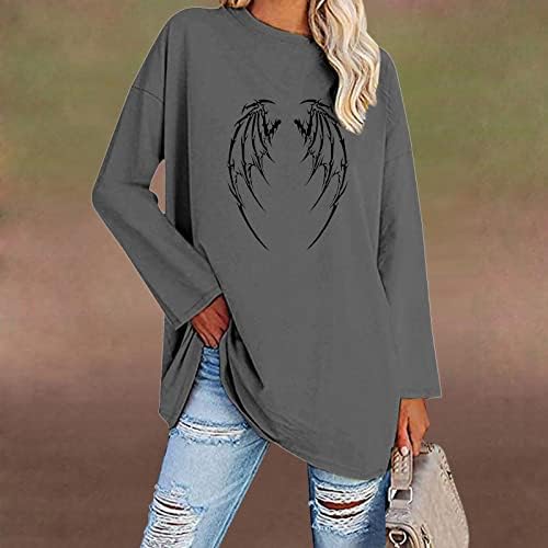 Narhbrg Hanorace supradimensionate pentru femei Crewneck cămăși cu mânecă lungă tunică bluză înger aripi imprimate topuri pulover pentru