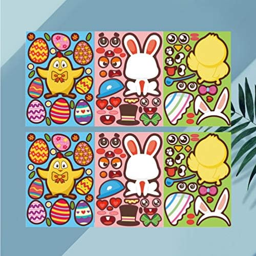 Amosfun Decoration Fereastră de Paște Clings Jigsaw Puzzle Stickers Cartoon Iepure Pui de Paște Egg Fereastră Sticker Decaluri