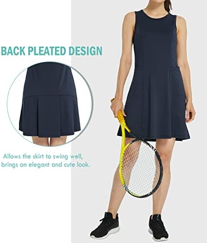 rochii de tenis plisate Alvon Rochii de golf construite în pantaloni scurți cu buzunare rochie atletică fără mâneci 2 în 1